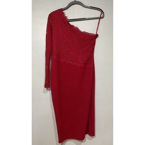 AX Paris dress Womens Size 12 Red‎ Lace One shoulder Side Zip